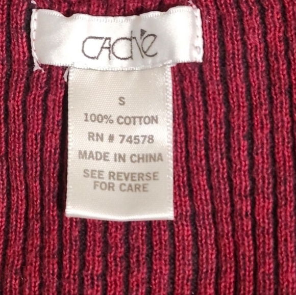 Cache Burgundy Ribbed V-Neck Sweater Women’s Size S – 100% Cotton. - Picture 6 of 7